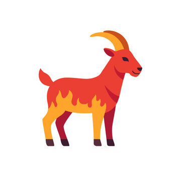 Fire Goat zodiac figurine icon with flame markings, flat illustration