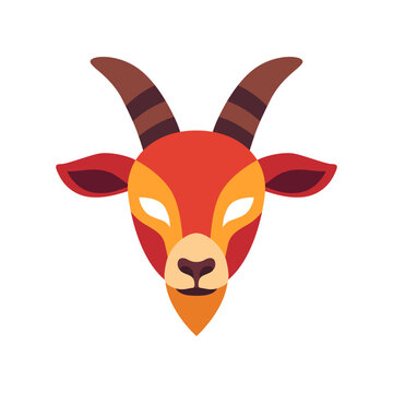 Goat festival mask icon with stylized horns, flat illustration