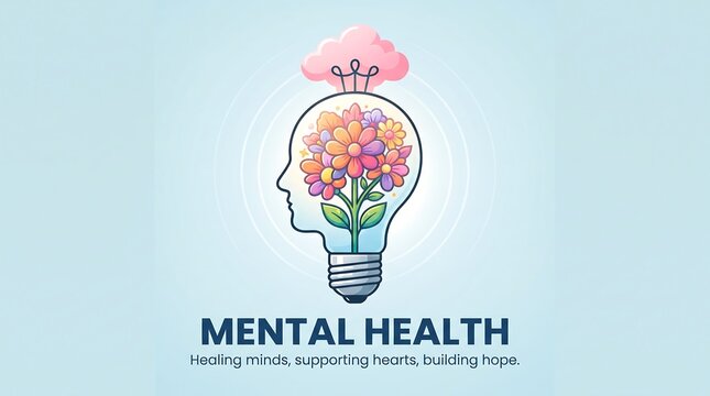 Mental health concept with a lightbulb shaped like a human head illustration