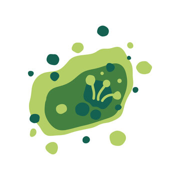 Microscopic mold colony in a damp indoor environment shows green and black fungus growth. Vector illustration.