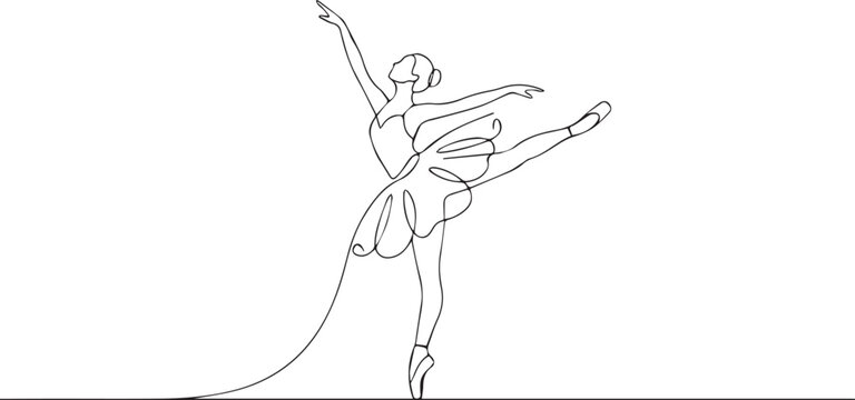  Continuous one line art ballerina dancer minimalist ballet vector design
