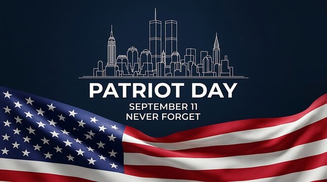 Patriot day september 11 never forget usa skyline and american flag commemoration design for remembrance events.