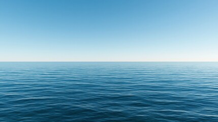 Fototapeta premium A vast expanse of deep blue ocean water stretches toward the horizon under a clear sunny sky creating a peaceful atmosphere that evokes a sense of infinite freedom for your creative design