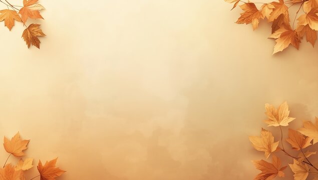 Autumn maple leaves arranged on a soft, warm-toned background
