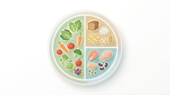 Healthy Eating Plate Concept with Balanced Nutrition Including Vegetables Fruits Proteins and Grains