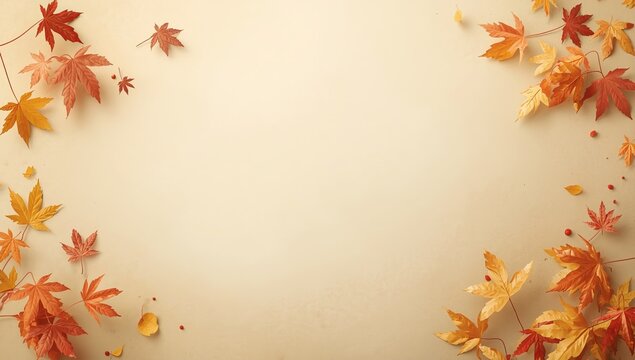 Autumn maple leaves arranged on a textured neutral background