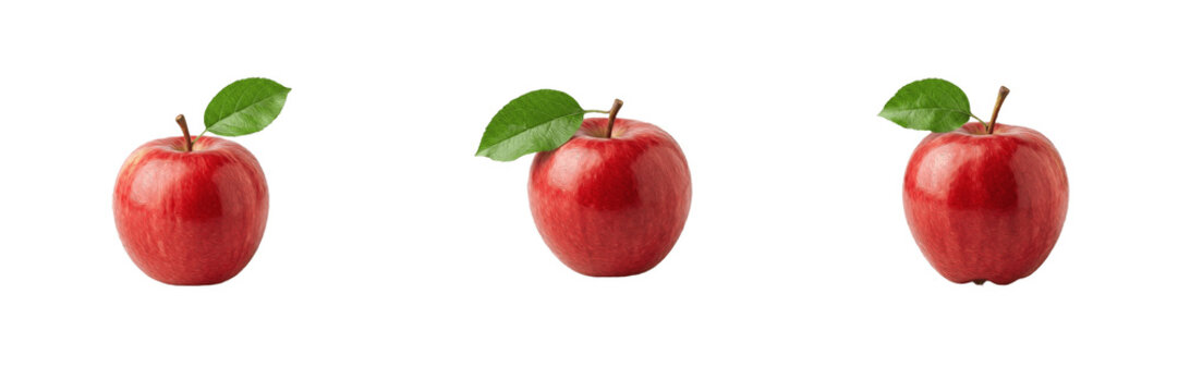 Set Fresh Red Apple with Green Leaf Isolated on White Background Collection for Healthy Fruit Food Organic Diet Nutrition and Agriculture Vector Illustration