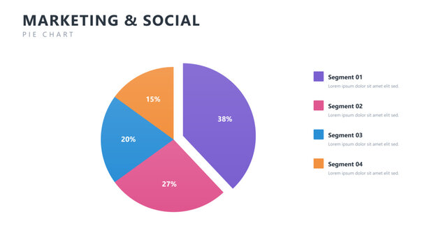 Marketing social exploded pie chart infographic template, vector business presentation design