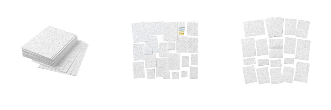 Set of blank white paper sheets and documents stacked and scattered isolated on a white background corporate stationery collection for office and business design