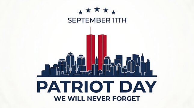 Patriot day remembrance skyline with twin towers graphic september 11th we will never forget national holiday memorial concept art.