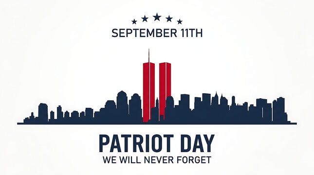 Patriot day remembrance skyline with twin towers silhouette september 11th we will never forget national holiday memorial graphic design.