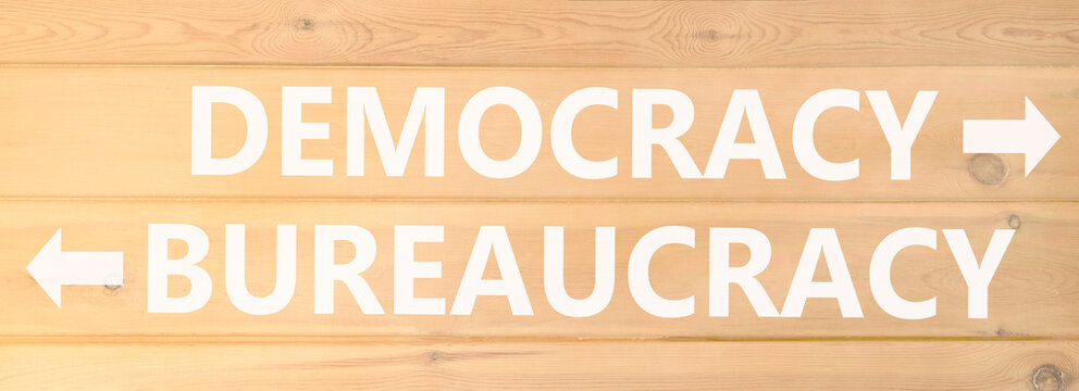 Democracy or bureaucracy words symbol. Concept words Democracy Bureaucracy on beautiful wooden wall. Beautiful wooden wall background. Business democracy bureaucracy concept. Copy space