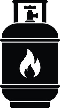 LPG gas cylinder black silhouette icon with fire flame symbol vector illustration isolated on white background