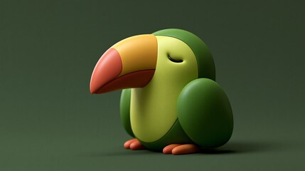 Naklejka premium sleepy 3d toucan on green background