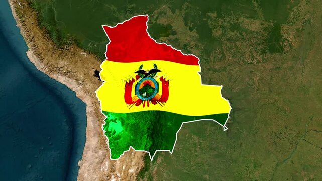 Bolivia map flag animation over satellite earth surface motion video footage
