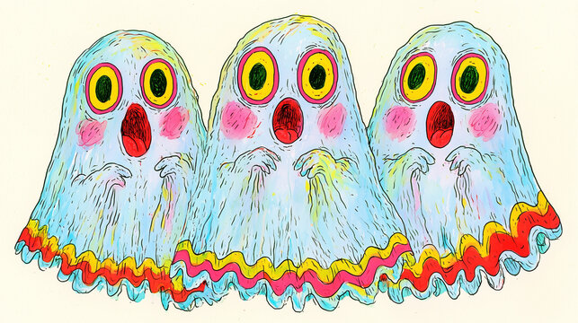 Cute ghost trio for Halloween illustration