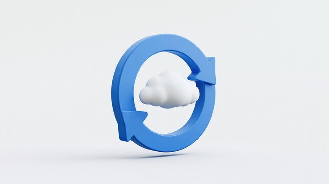 A vibrant blue circular arrow icon symbolising continuous data synchronization process represents the reliable performance of technical infrastructure managed within a remote computing software