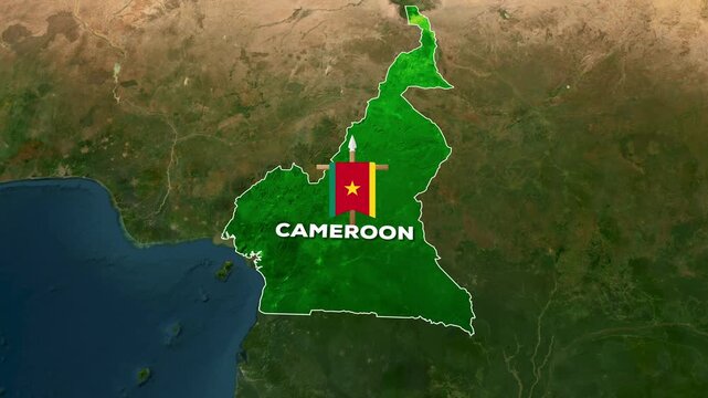 Cameroon map with national flag symbol and animation video footage