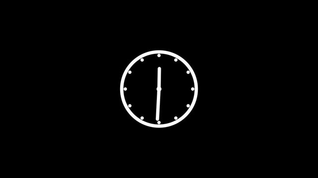 Minimalist clock icon animation with spinning hands on black and white background