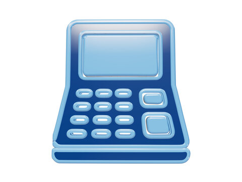 Glossy blue 3D voting machine terminal icon with rectangular screen and numeric keypad buttons isolated on a transparent background