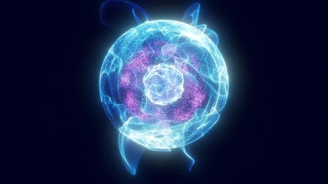 Glowing blue particle sphere with swirling mesh layers