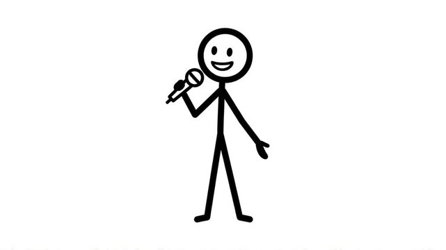 Animated Stick Figure Holding Microphone Host MC Speaking Concept