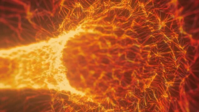 Fiery orange energy vortex formed by glowing polygonal lines and particles