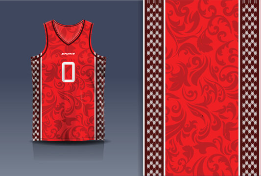 Basketball Jersey Sport Streetwear Design Floral Ornament Diamond Pattern Red Maroon White Sublimation Fashion