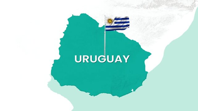 Uruguay map with waving national flag in animated motion video clip