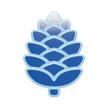Stylized 3D pine cone icon with glossy blue scales and light blue outlines for nature and winter holiday projects isolated on a transparent background