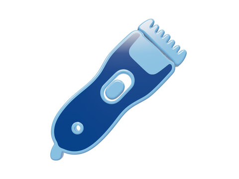 3D rendered blue electric pet grooming clipper with a smooth glossy plastic surface and metal cutting blade attachment isolated on a transparent background