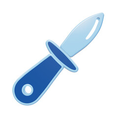 3D rendered blue fish scaling knife icon with rounded handle and pointed blade for culinary and seafood market applications isolated on a transparent background © Trendy_Desing