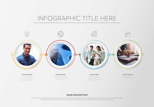 Modern Business Infographic Template with Four Circular Photo Placeholders