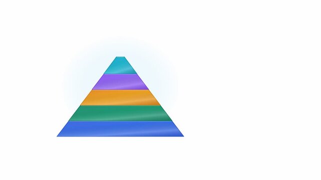 Colorful flat 5 step pyramid chart animation on white background. 4K Video