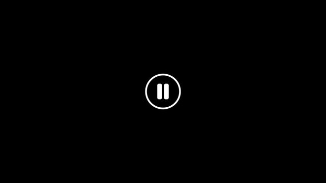 Mouse cursor clicks pause button icon on black and white backgrounds, user interface animation loop.