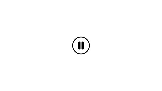 Mouse cursor clicks pause button icon on black and white backgrounds, user interface animation loop.