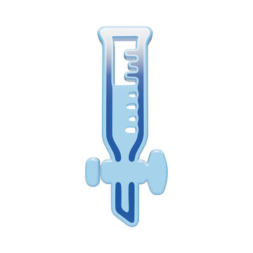 3D rendered blue glass burette icon with graduated measurement markings for laboratory and scientific research applications isolated on a transparent background