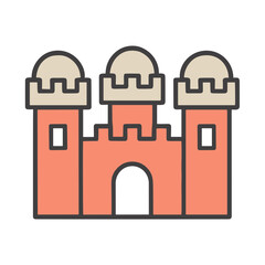 Cartoon castle with three towers and arched entrance © elsa