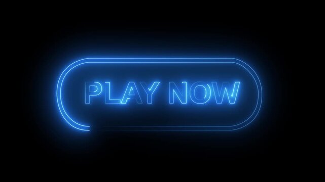 Glowing neon Play Now button and rounded rectangle frame animation in blue, green, and red colors on black background