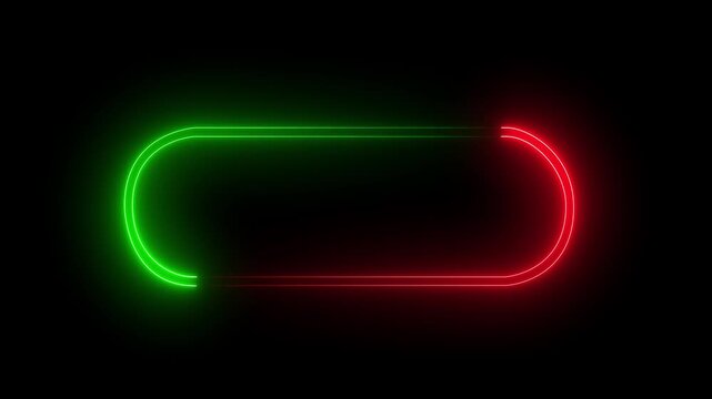 Glowing neon Play Now button and rounded rectangle frame animation in blue, green, and red colors on black background
