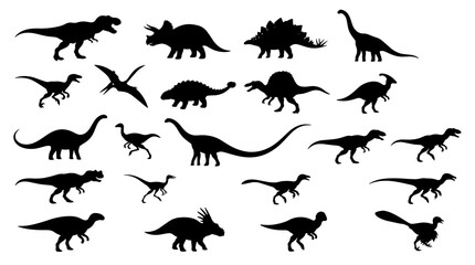 Dinosaur silhouette vector icon set with prehistoric reptile species for education and paleontology design © MdSadekul