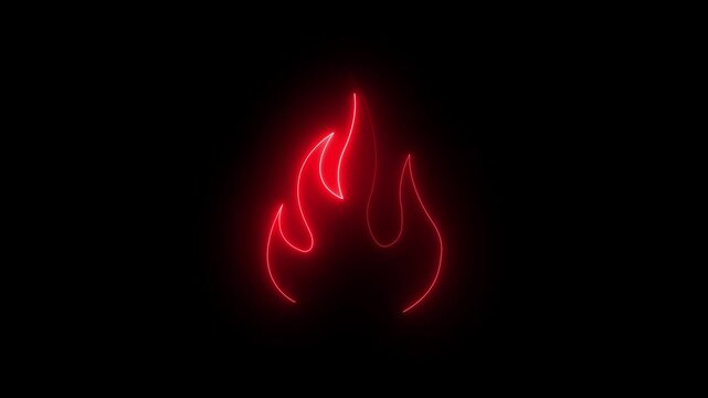 Glowing -colored abstract fire flame outline animation bundle on dark background.