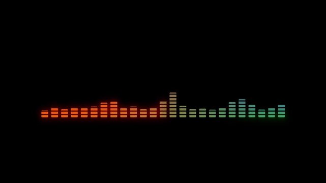 Colourful audio waveform spectrum animation on black background, voice record effect for overlay, frequency level indicator, sound wave spectrum concept, seamless 4K loop
