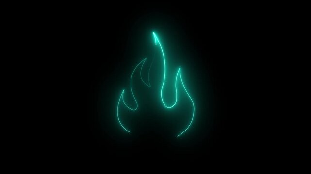 Glowing -colored abstract fire flame outline animation bundle on dark background.