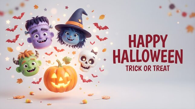A delightful halloween scene featuring classic monsters pumpkins and a festive spooky atmosphere for all ages