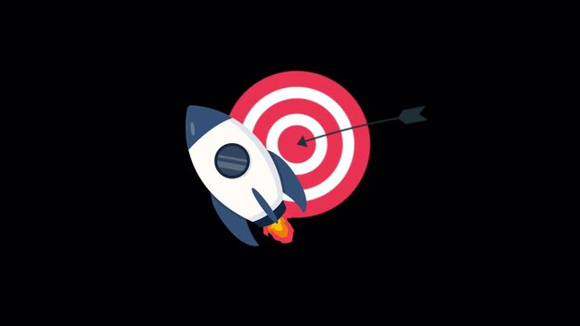 Animated Rocket Flying Towards a Target Symbol - Transparent