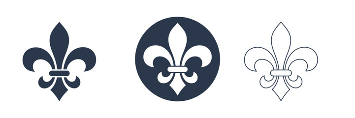 Fleur de lis heraldic ornament collection, black and white lily symbols for scouting, emblems, monograms, decorative branding and classic designs. © Vectorium Origin
