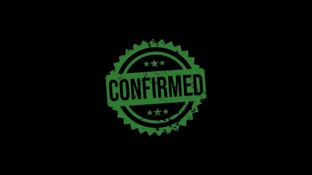 Green confirmed rubber stamp impact animation overlay, alpha channel overlay, transparent background