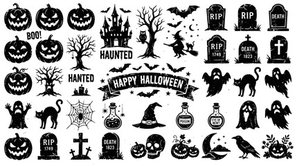 Fototapeta premium A spooky and delightful halloween collection jack o' lanterns ghosts bats and haunted houses for a festive october 31st celebration
