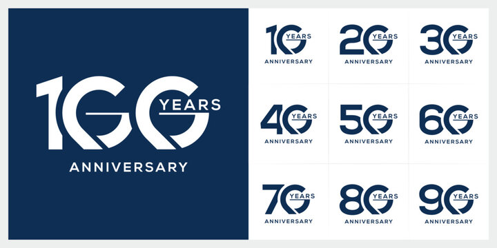 Collection 10 to 100 anniversary for birthday greeting celebration logo design